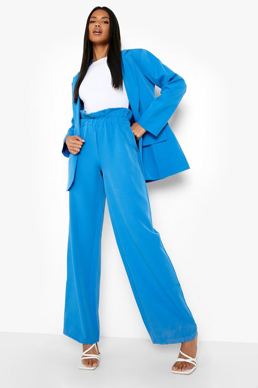 Pantalón de pernera ancha holgado con cintura paperbag, Azure image number 1