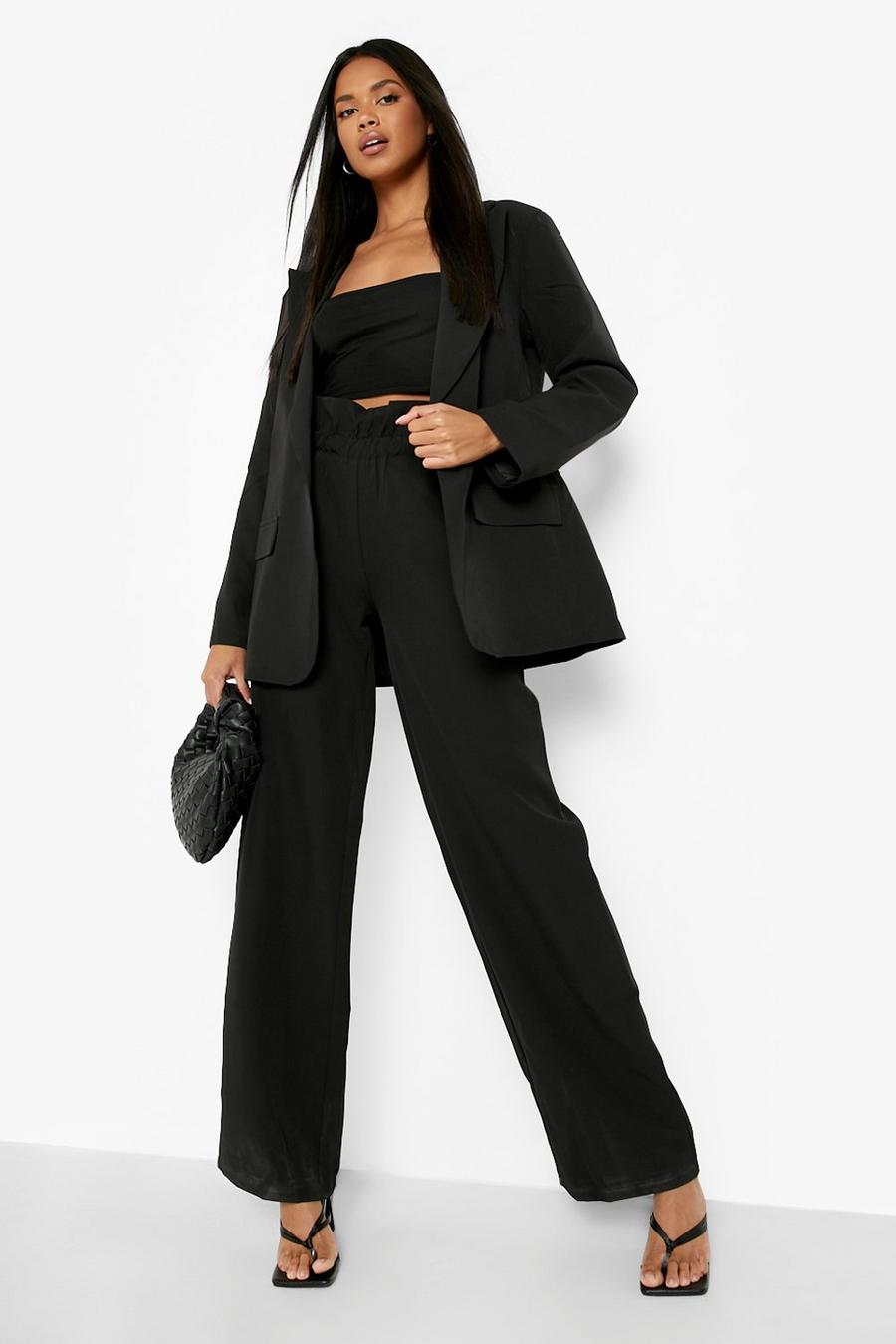 Black Relaxed Paperbag Waist Wide Leg Trousers image number 1