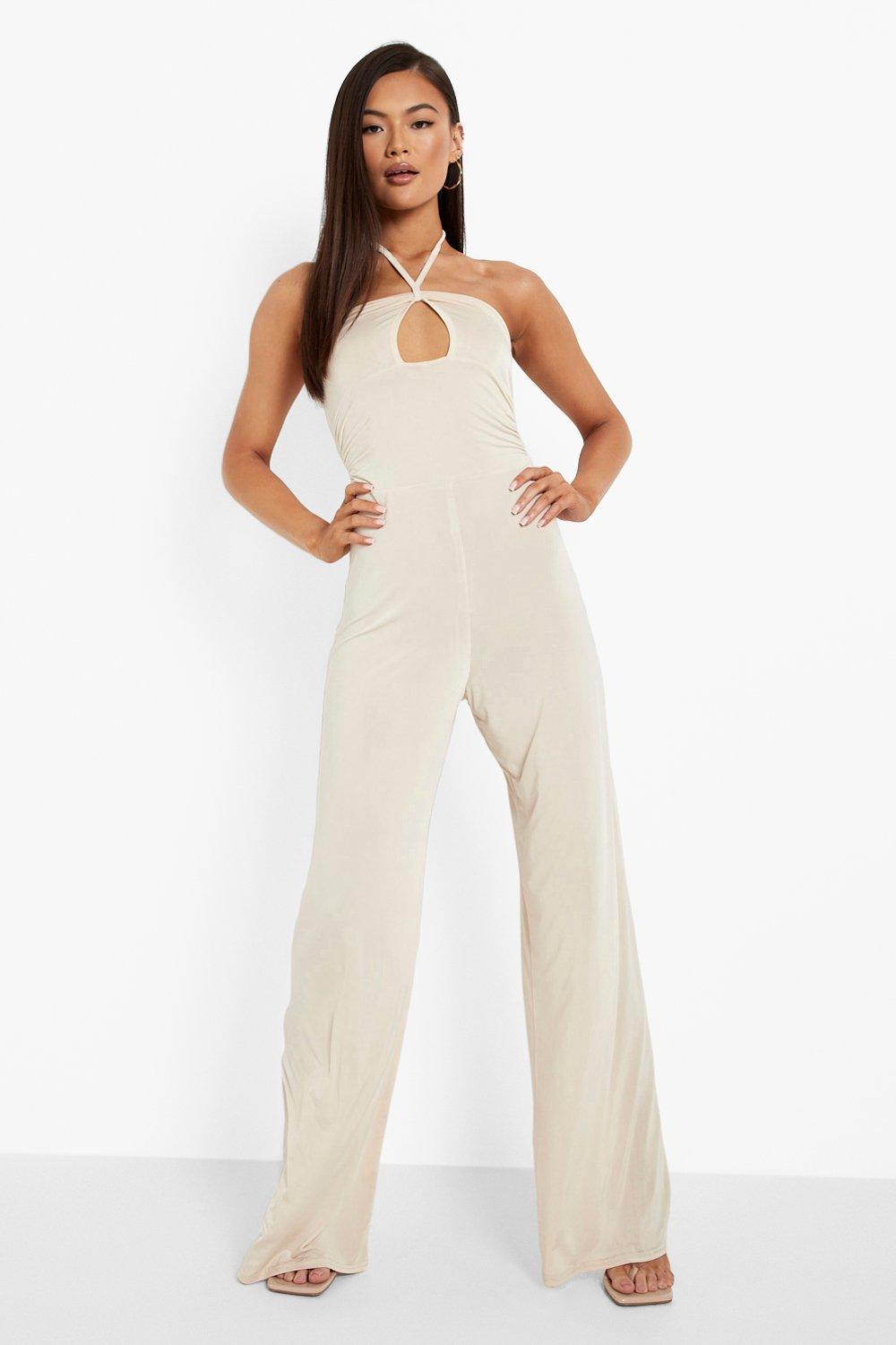 LONG HALTER JUMPSUIT - Sand