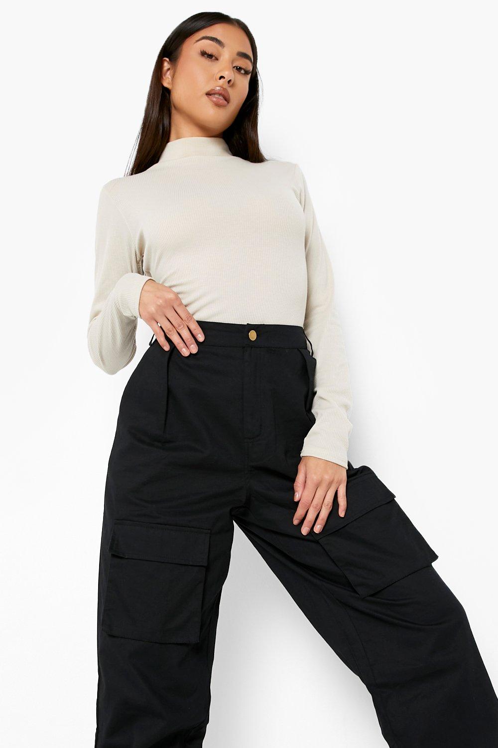 Slacks and Chinos Cargo trousers Boohoo High Waisted Cargo Cuffed Jogger in Blue Womens Clothing Trousers 