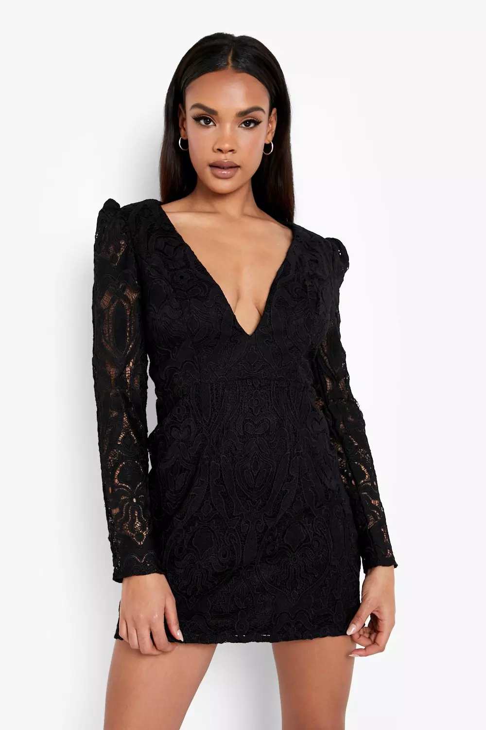 Black lace plunge dress hotsell