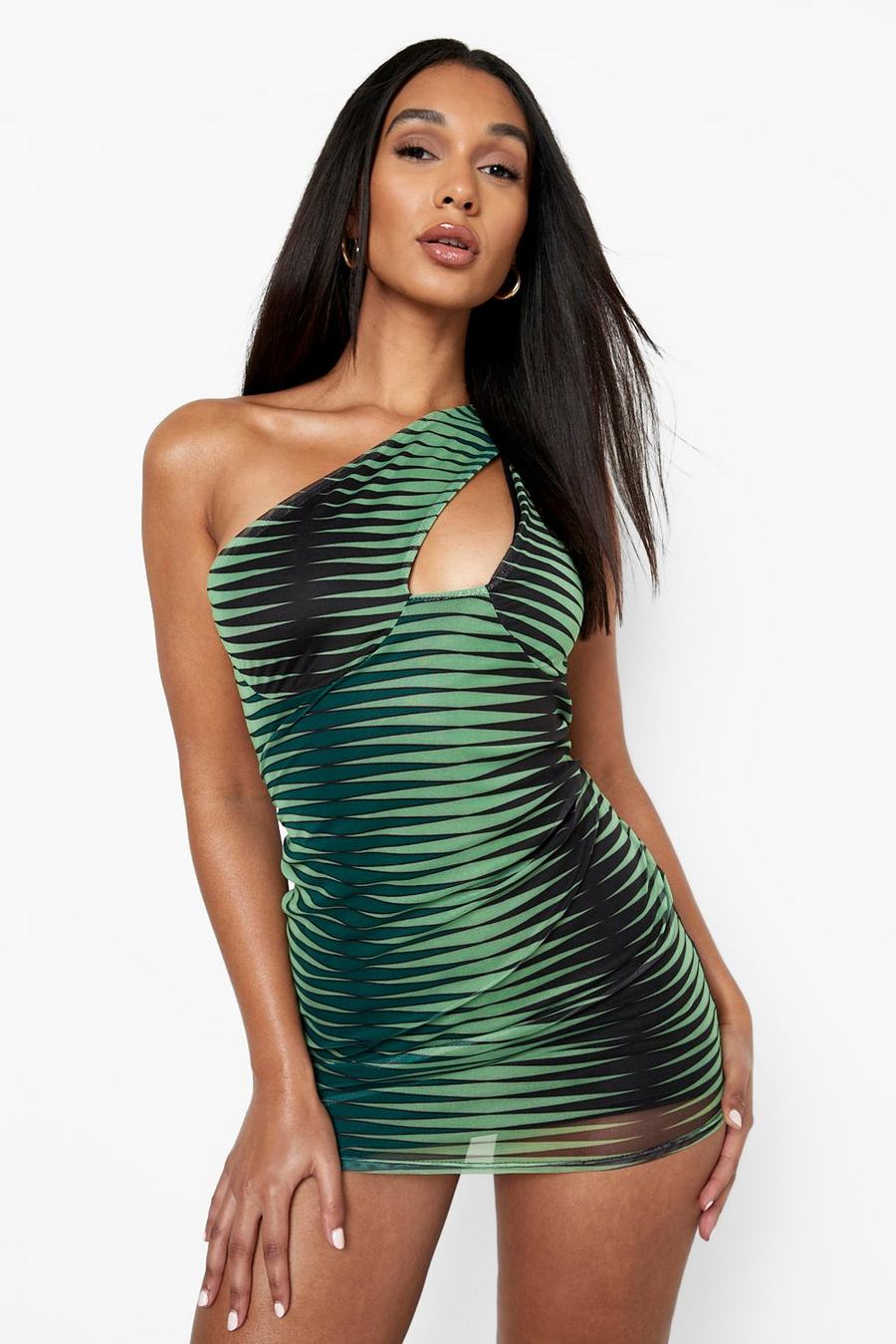 Green Asymmetrisk mönstrad kort klänning image number 1