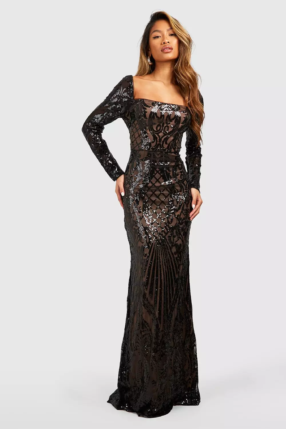 Sequin fishtail maxi dress sale