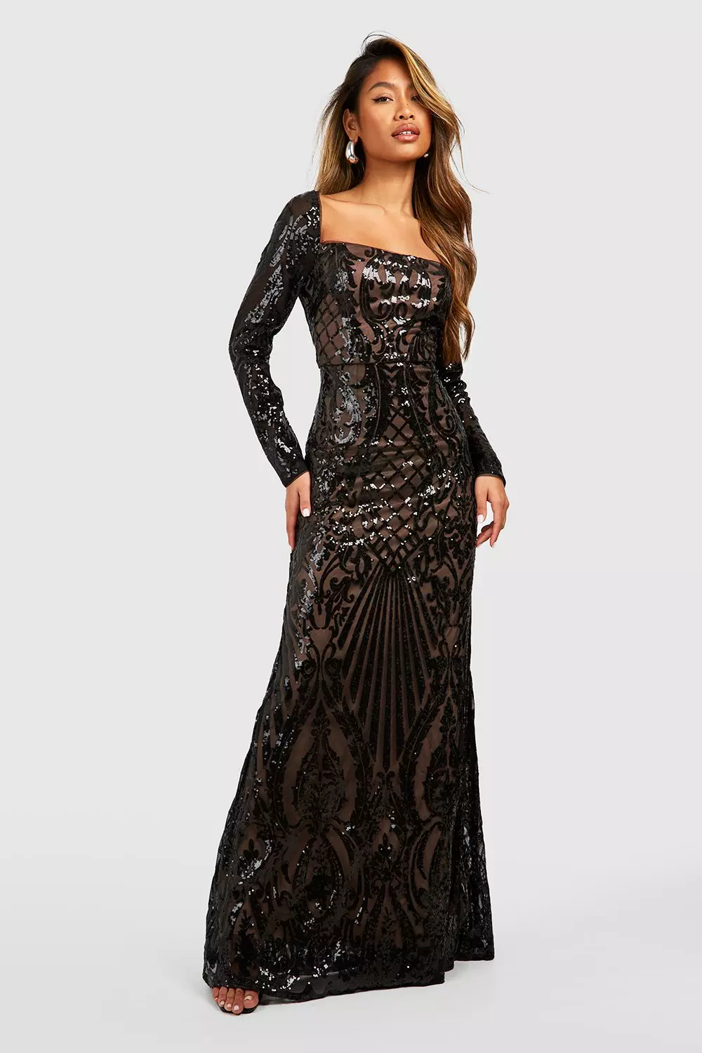 Black sequin sale fishtail maxi dress