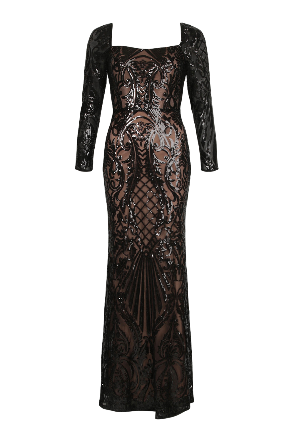 Black lace long sleeve fishtail hot sale maxi dress