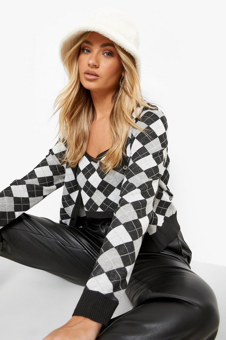 Black Check Cardigan And Crop Bralet Co-ord image number 1
