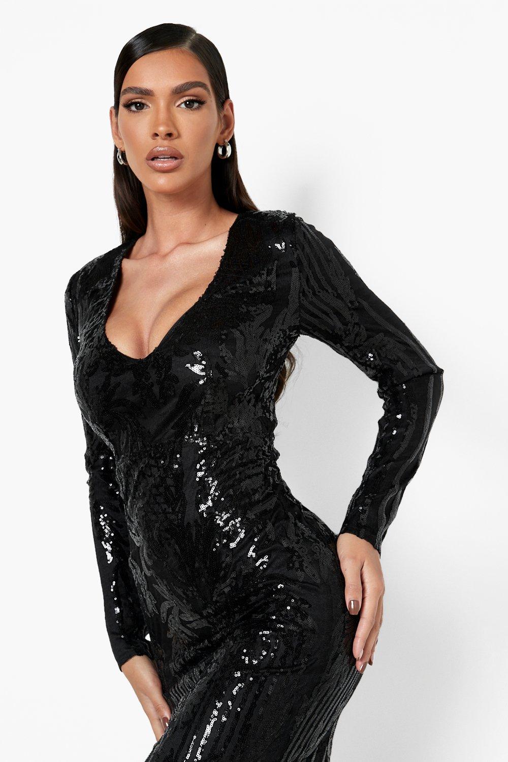 Black sequin 2025 dress boohoo