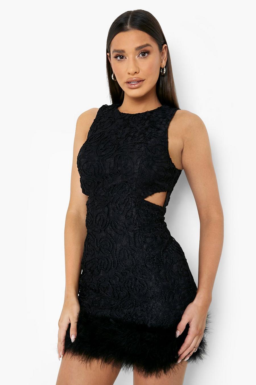 Black Lace Cut Out Mini Dress image number 1