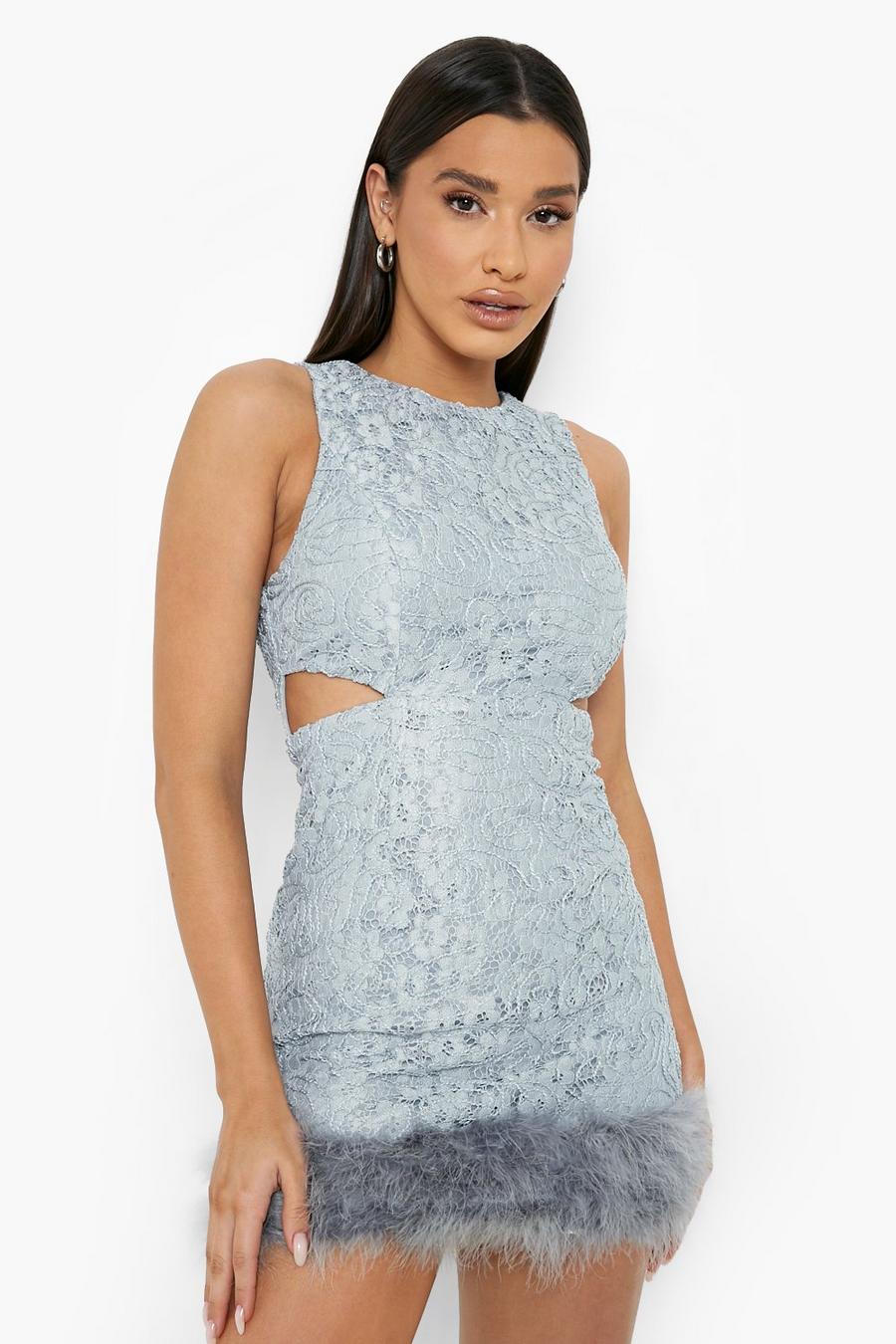 Light blue Lace Cut Out Mini Dress image number 1