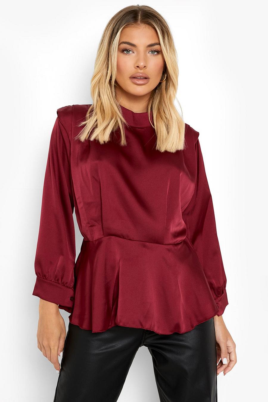 Berry red Shoulder Detail Peplum Blouse image number 1