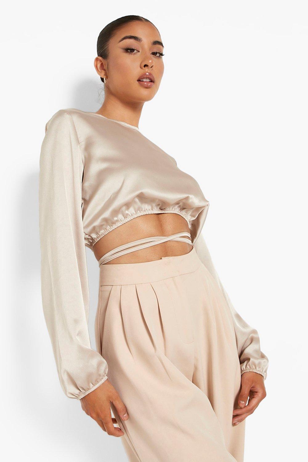 Tie Waist Long Sleeve Crop Top