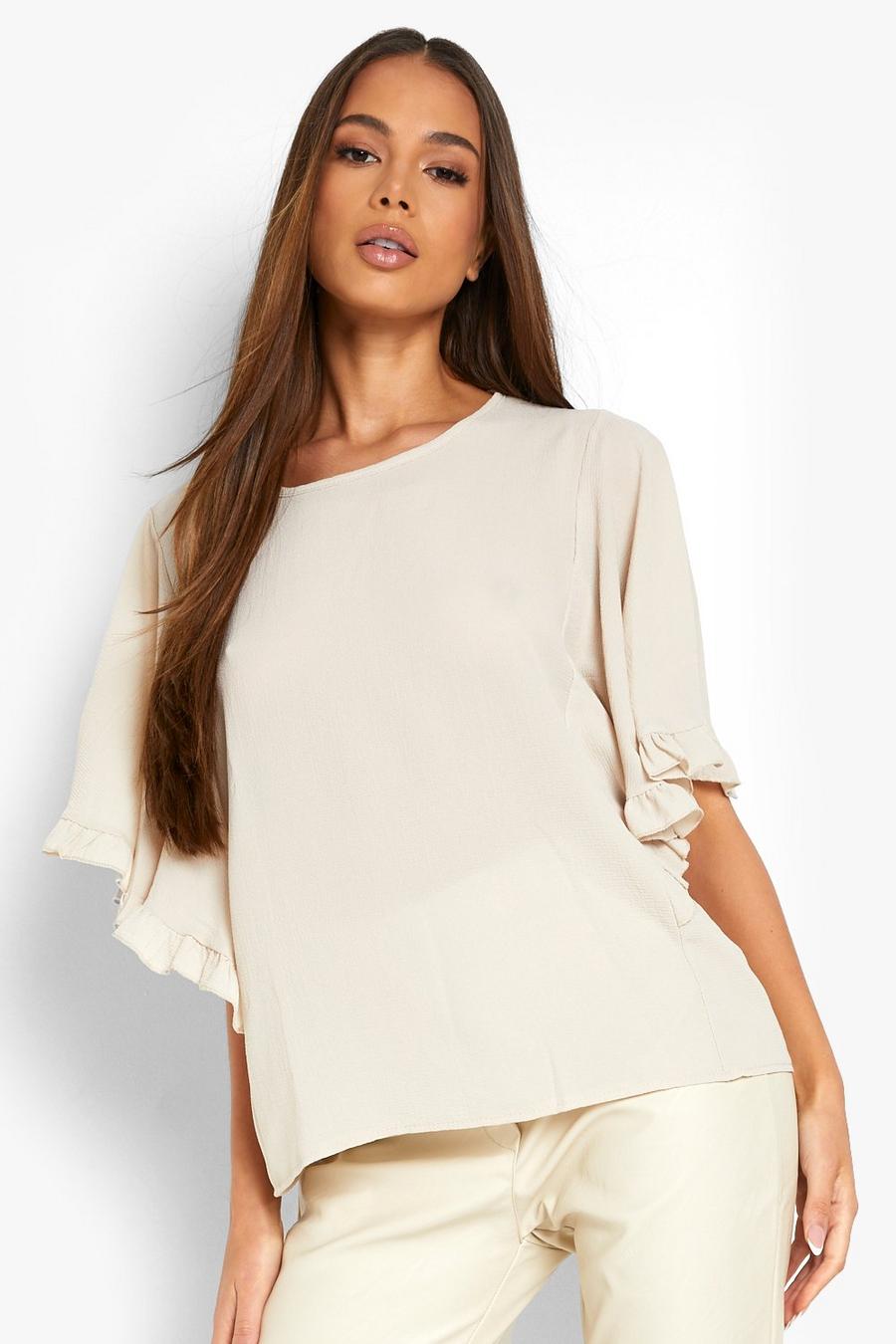 Stone Woven Angel Sleeve Blouse image number 1