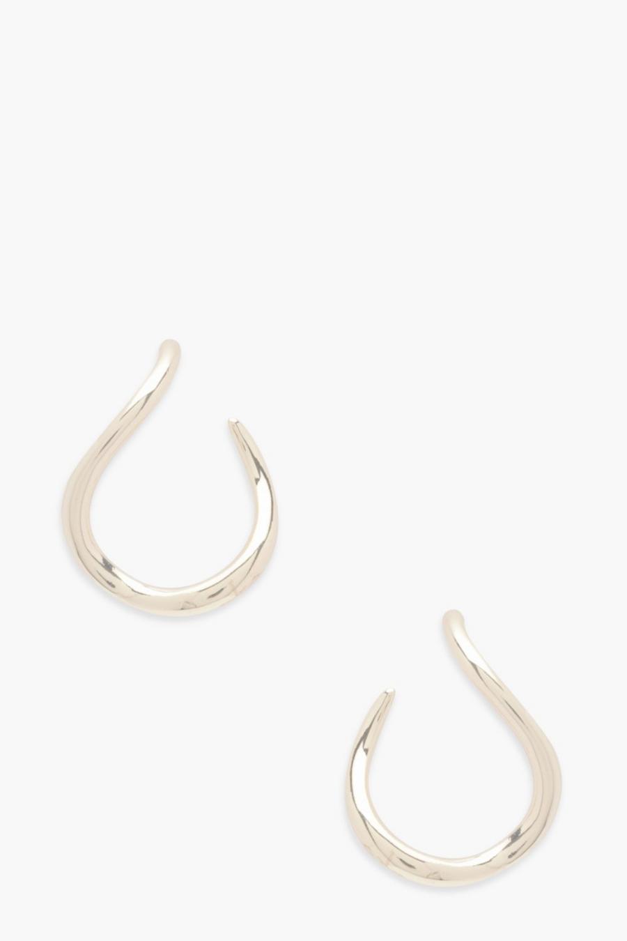 Gold Abstract Uneven Hoop Earrings image number 1