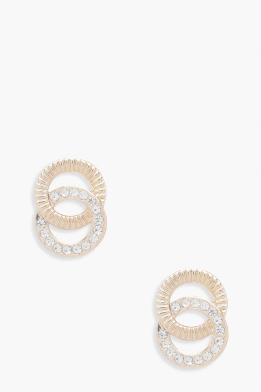 Gold Double Disc Diamante Earrings image number 1