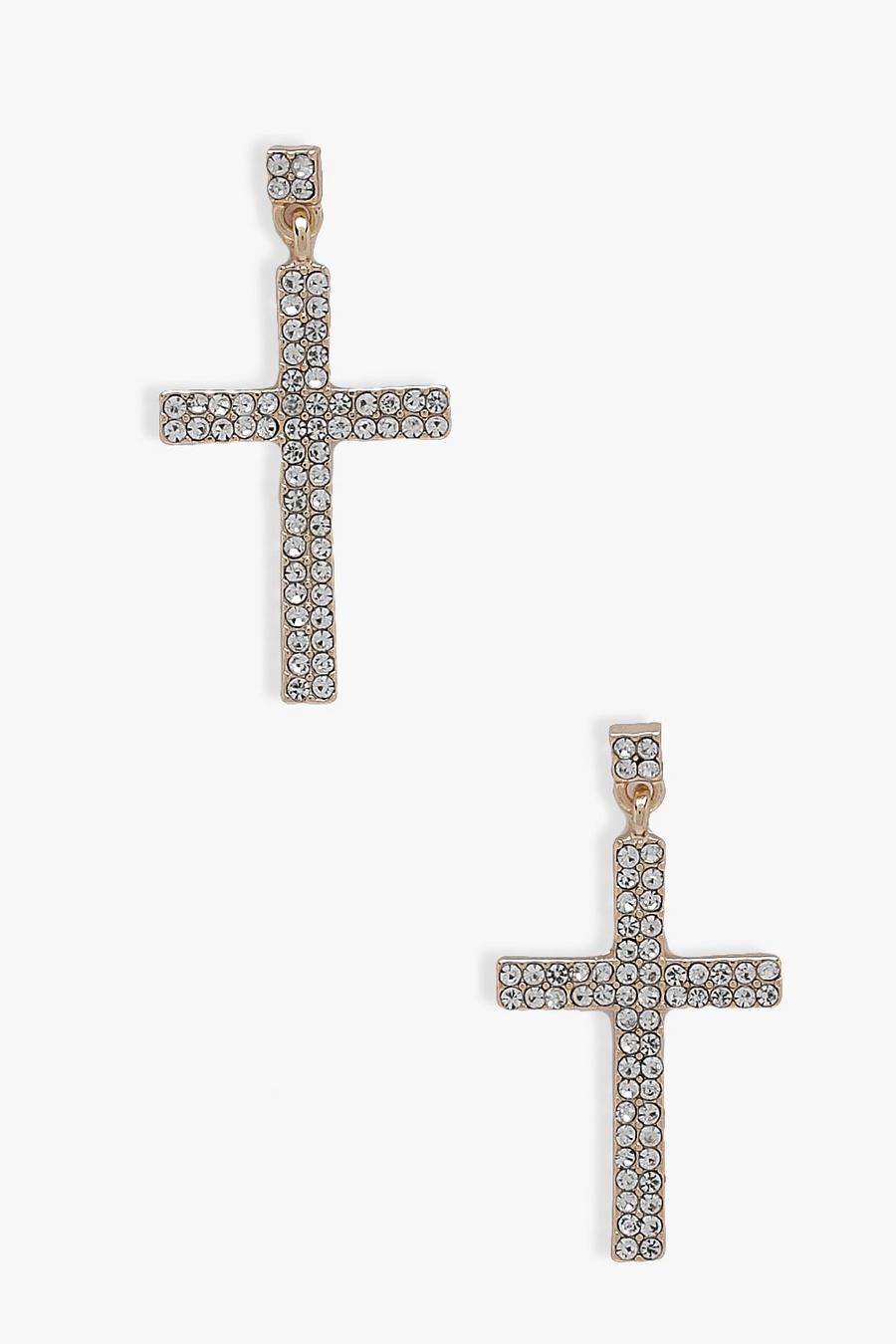 Gold Chunky Cross Statement Earrings image number 1