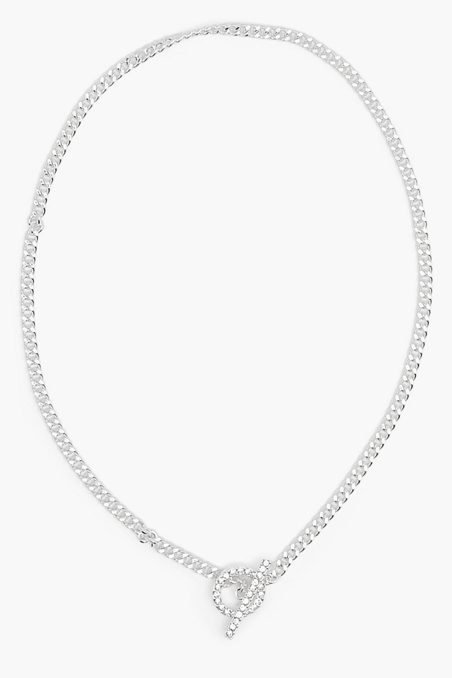 Silver Diamante T Bar Curb Chain image number 1
