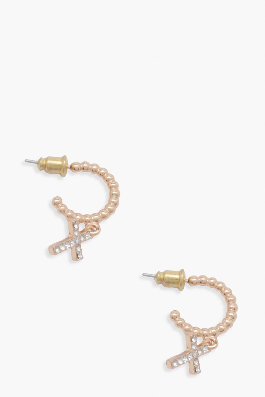 Boucles d'oreilles en métal avec pendentif croix à strass, Gold image number 1