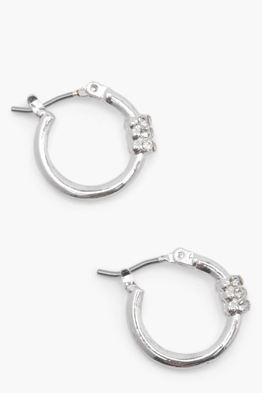 Silver Simple Diamante Mini Huggie Hoops image number 1