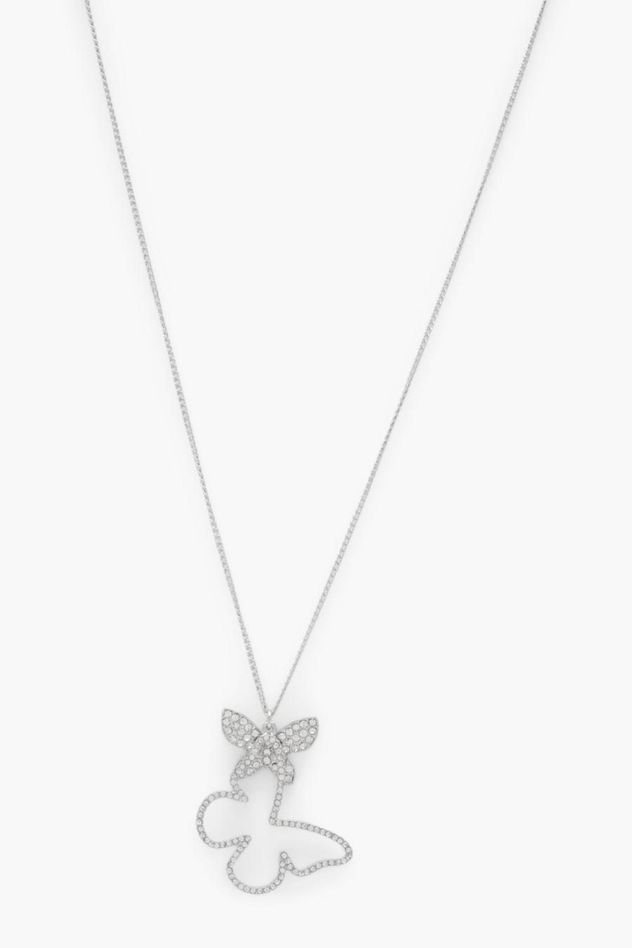 Silver Double Butterfly Necklace image number 1