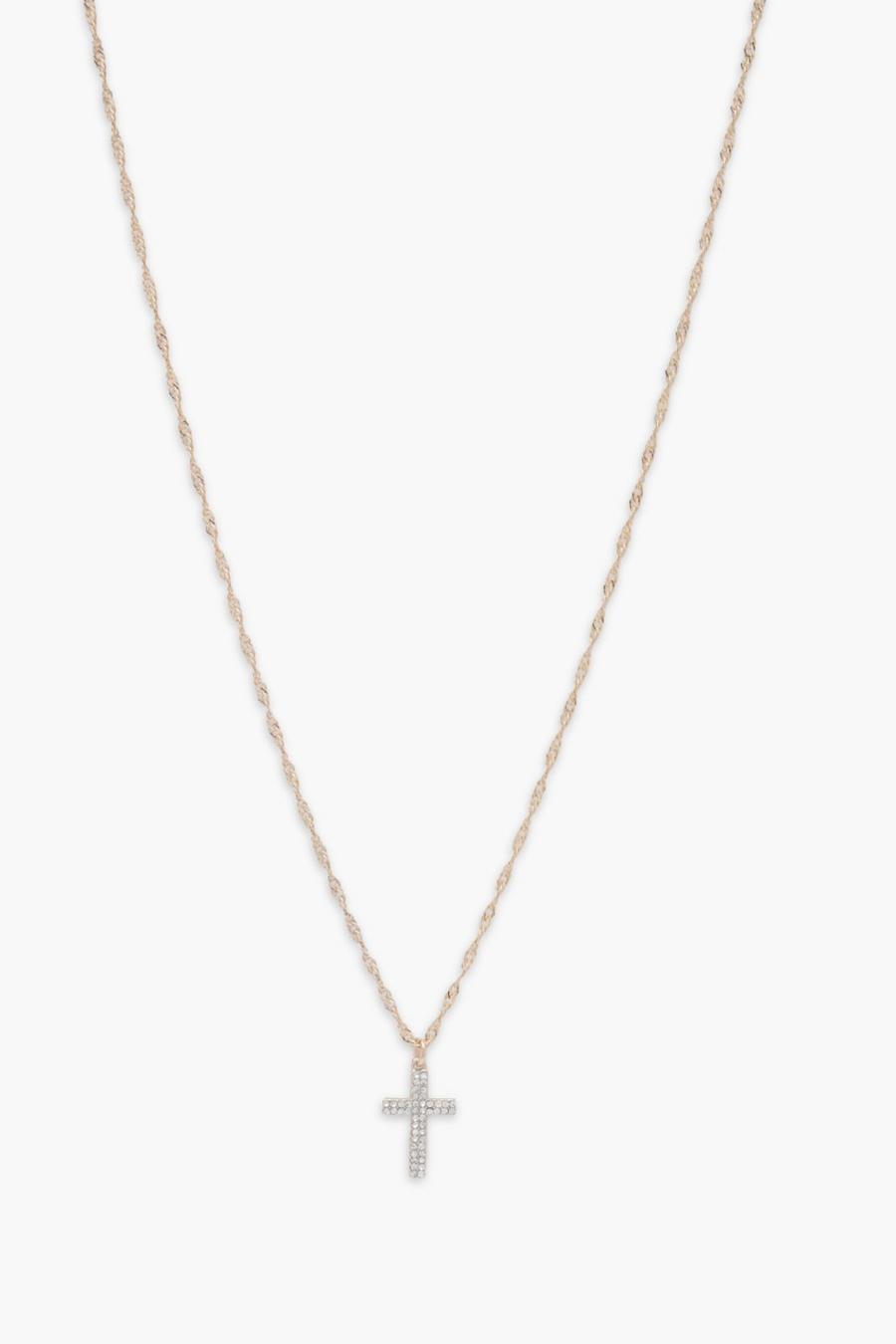 Gold Diamante Cross Pendant Necklace image number 1