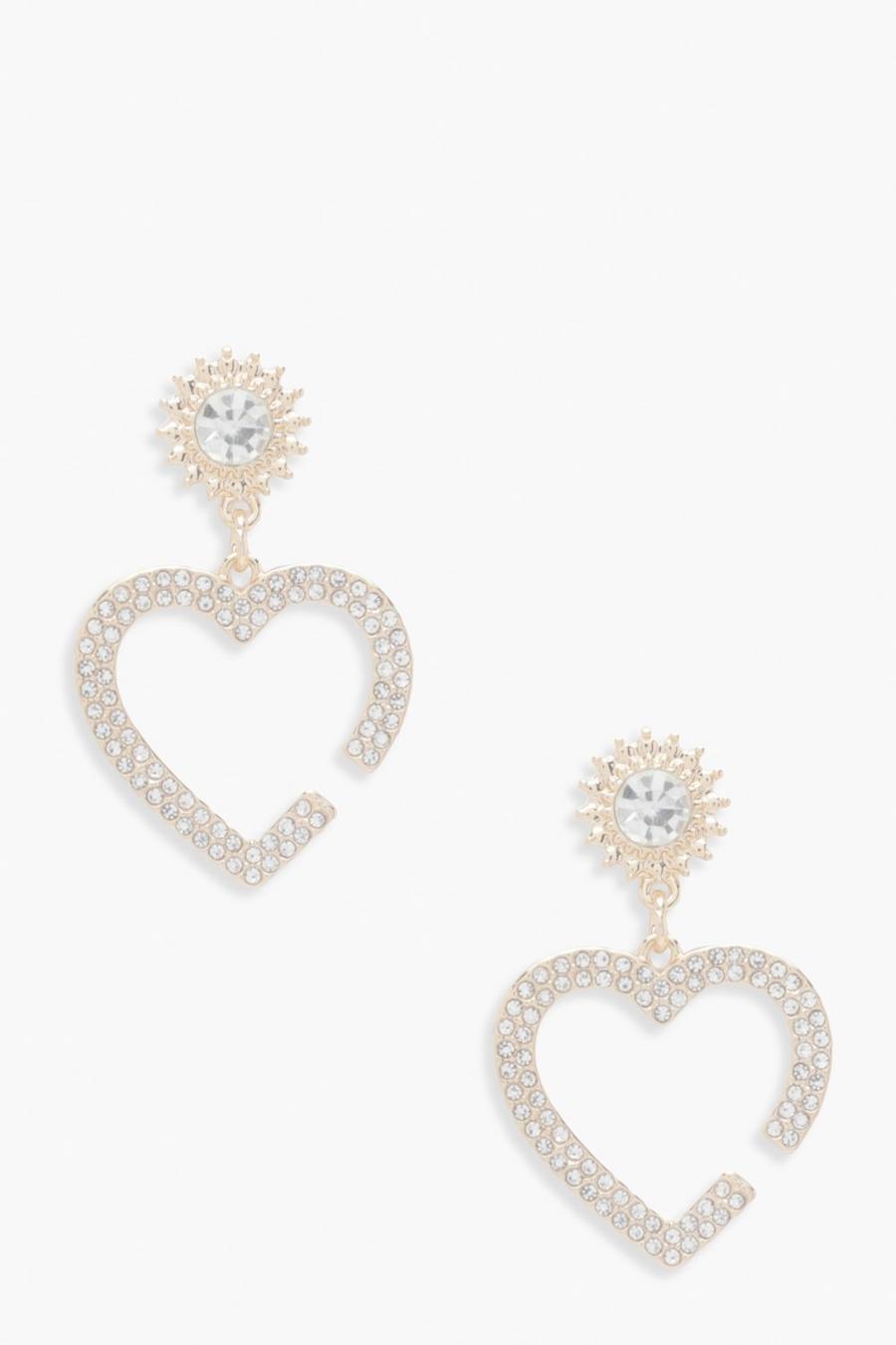 Gold Diamante Heart Statement Earrings image number 1
