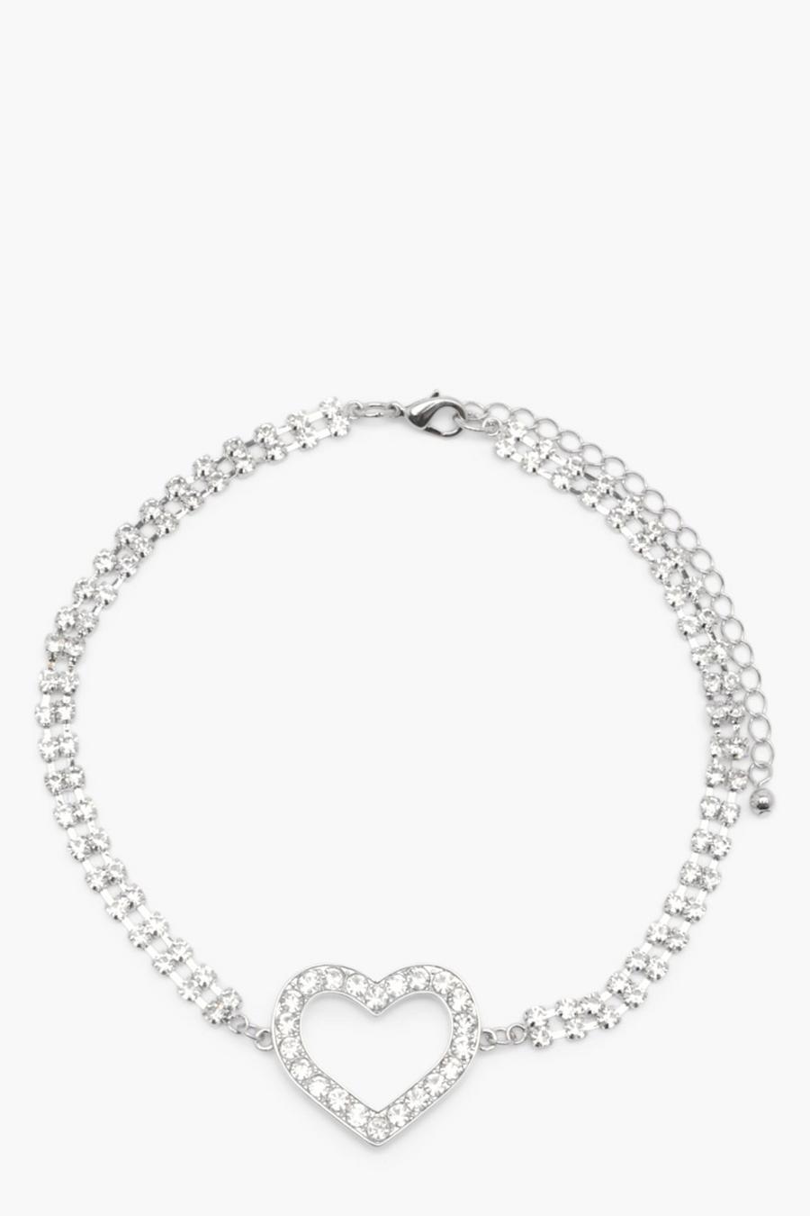 Silver Diamante Heart Choker image number 1