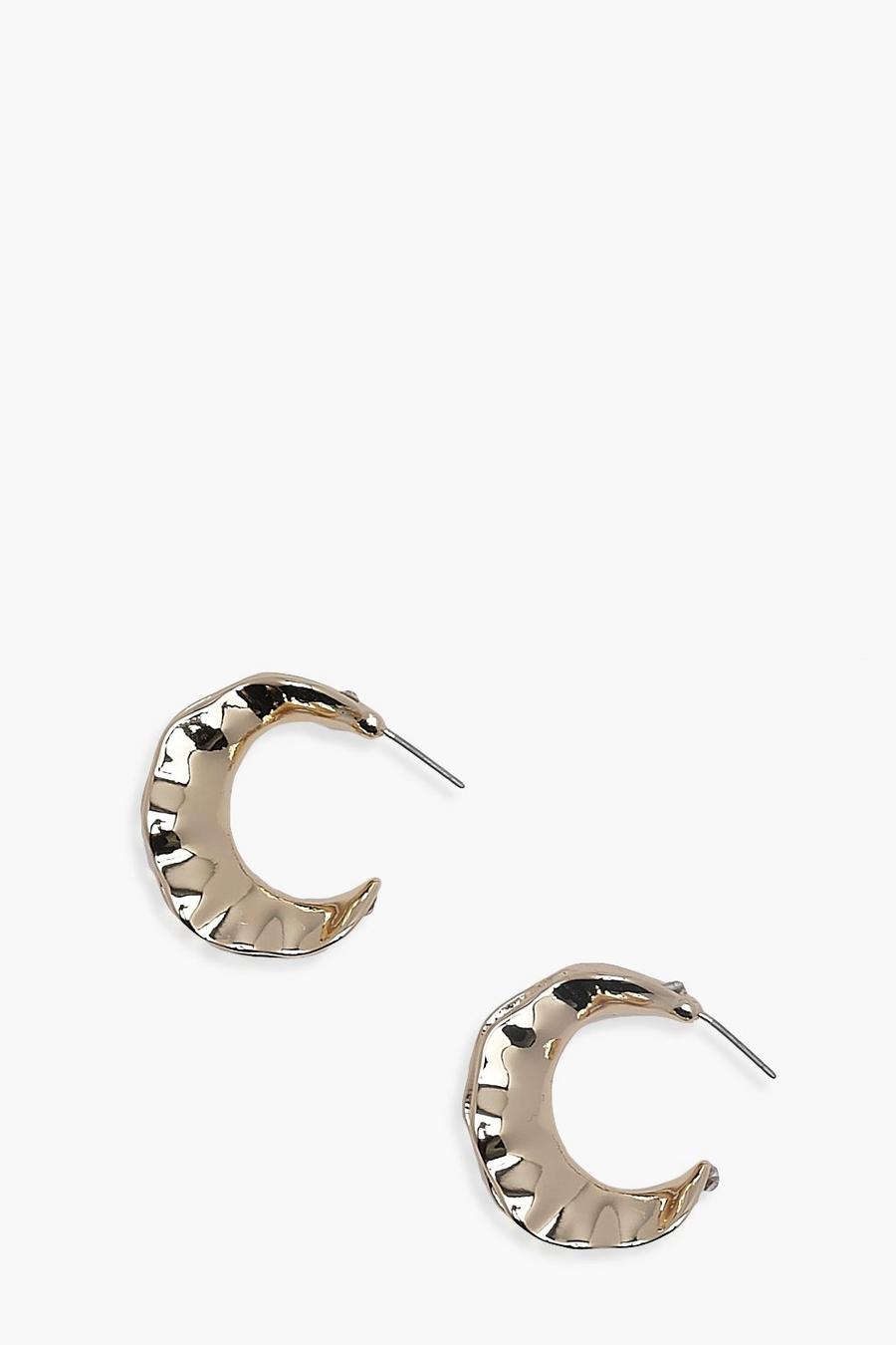 Gold Recycled Rhinestone Detail Wave Hoop Earrings image number 1