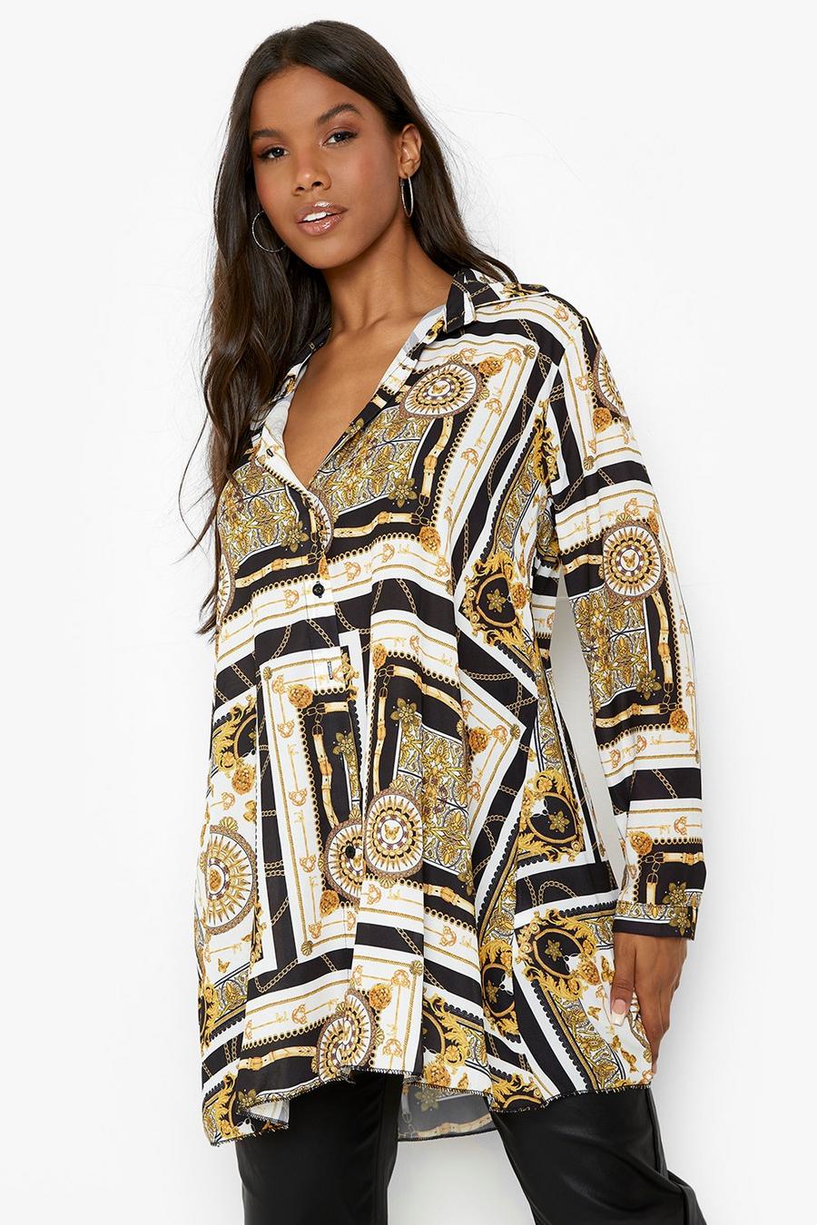Black Chain Print Oversized Floaty Shirt image number 1