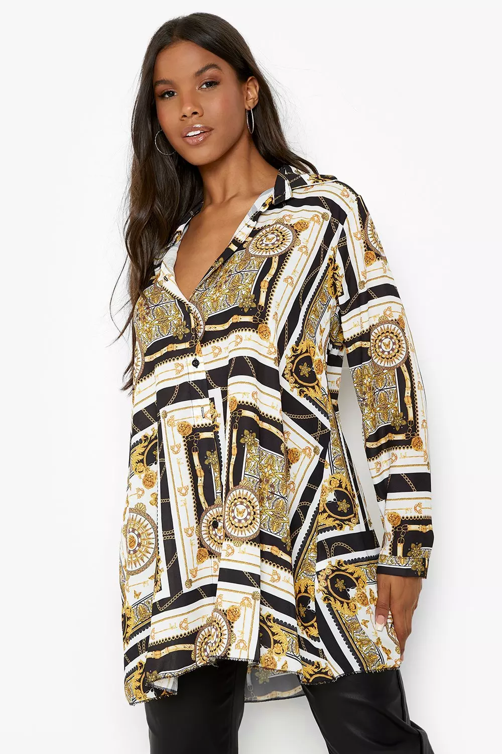 Boohoo chain cheap print shirt dress