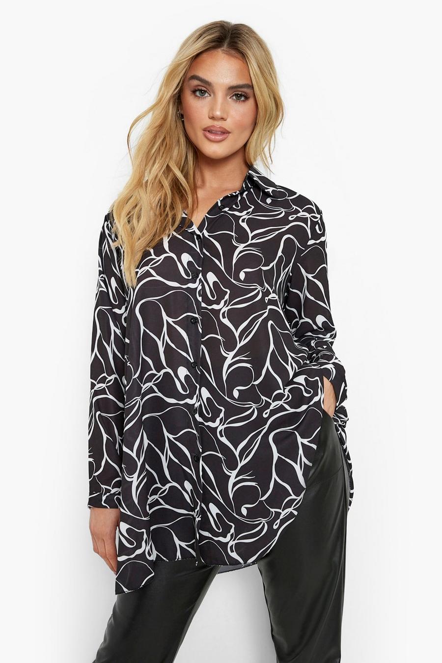 Black Abstract Print Oversized Floaty Shirt image number 1