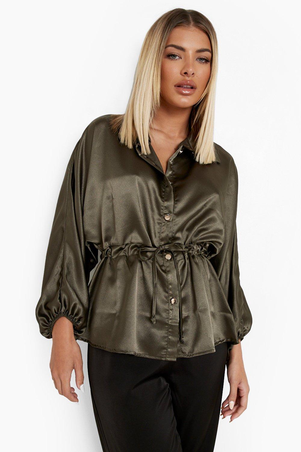 Khaki cheap satin blouse