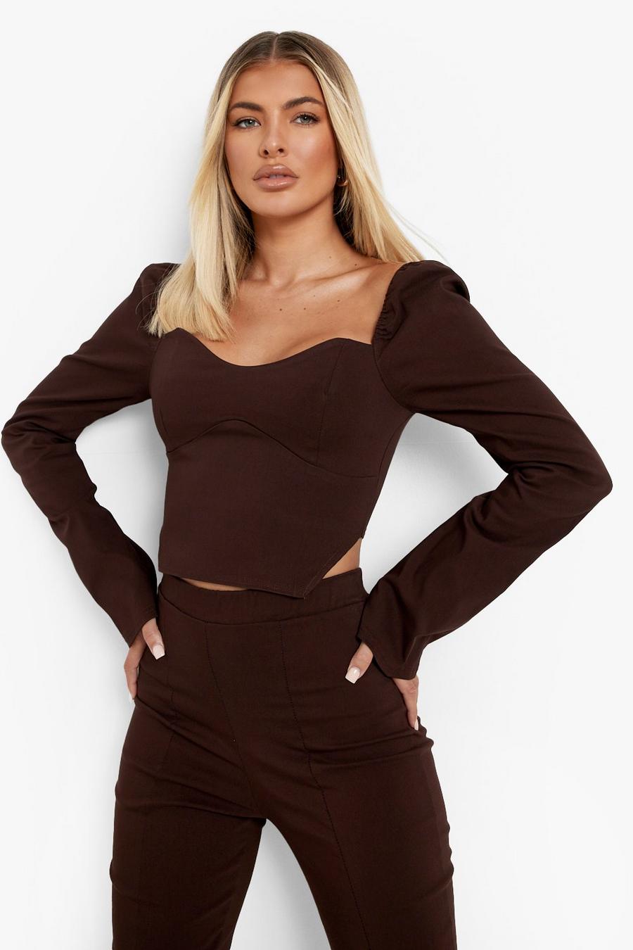 Chocolate Sweetheart Puff Sleeve Blouse image number 1