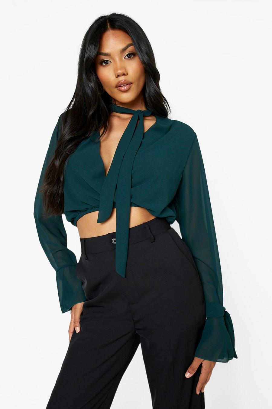 Top a incrocio in chiffon, Green image number 1