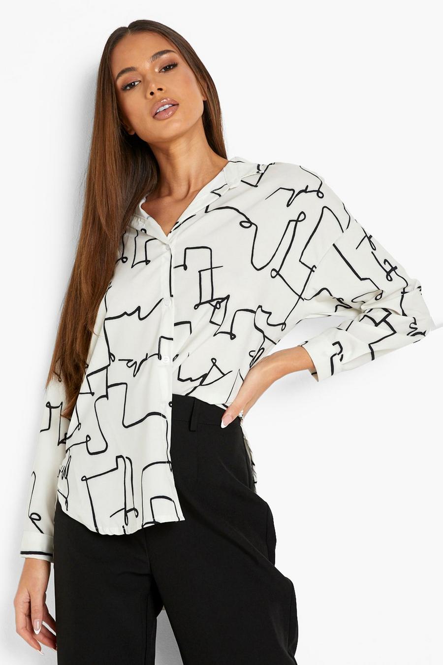 White Line Drawing Print Oversized Shirt image number 1