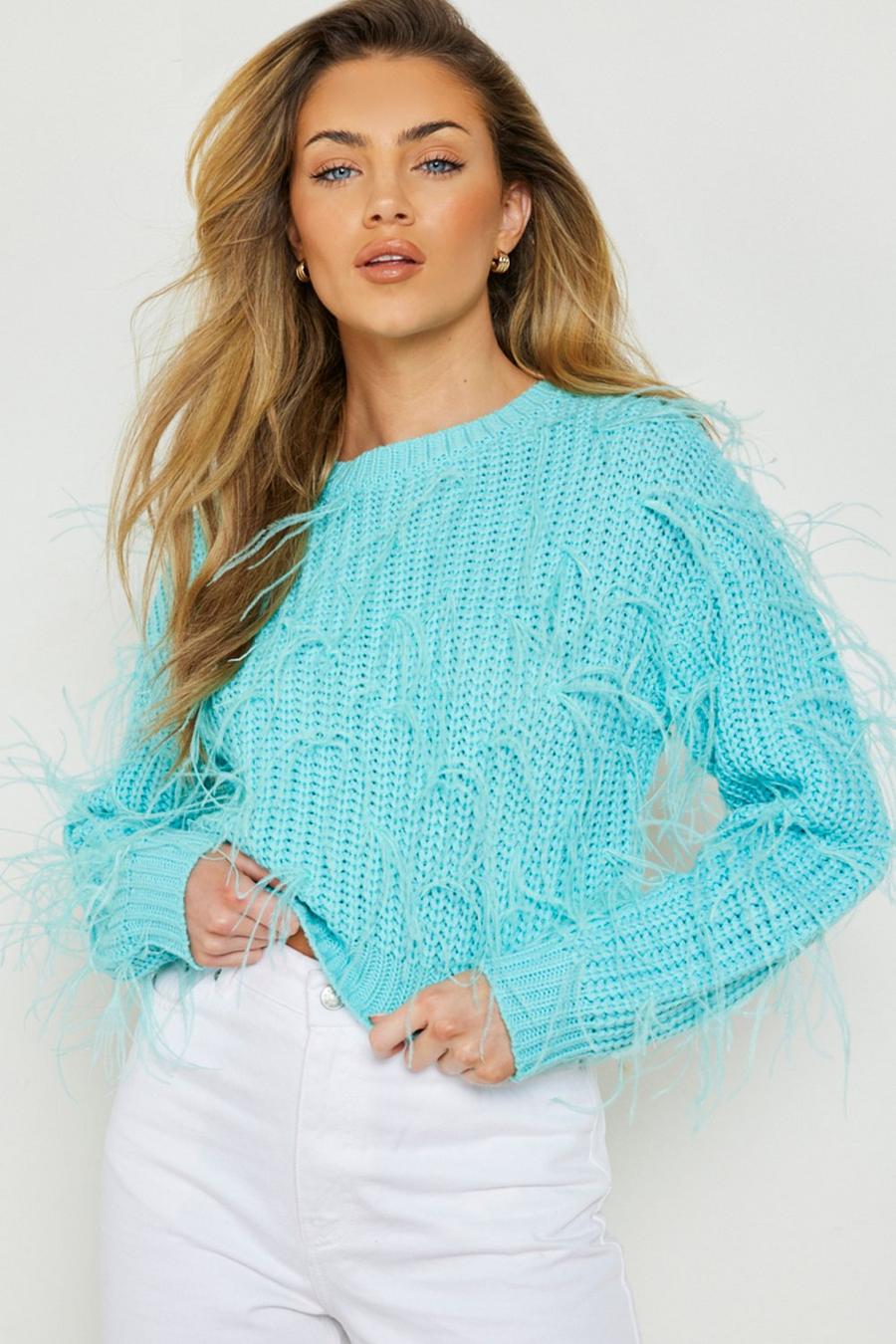 Aqua blue Feather Chunky Sweater
