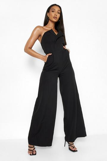 Getailleerd Strapless Wide Leg Jumpsuit black