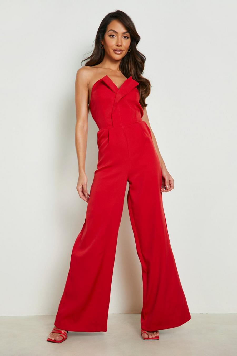 Red Getailleerd Strapless Wide Leg Jumpsuit image number 1
