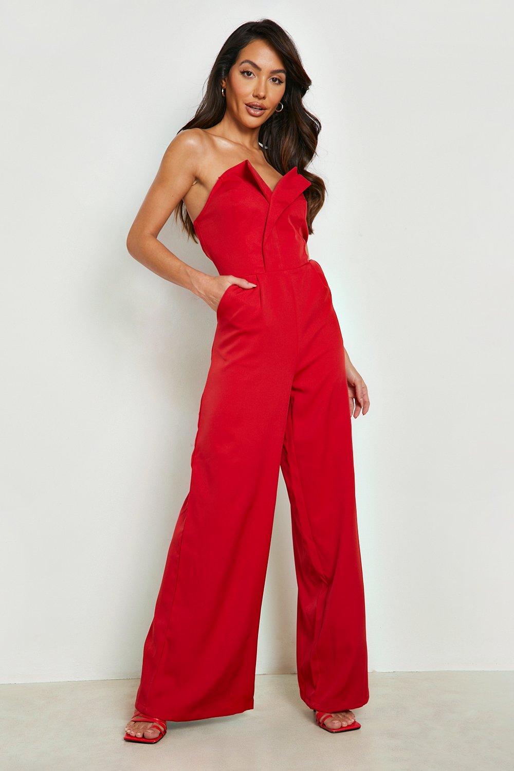 Red cheap bandeau playsuit