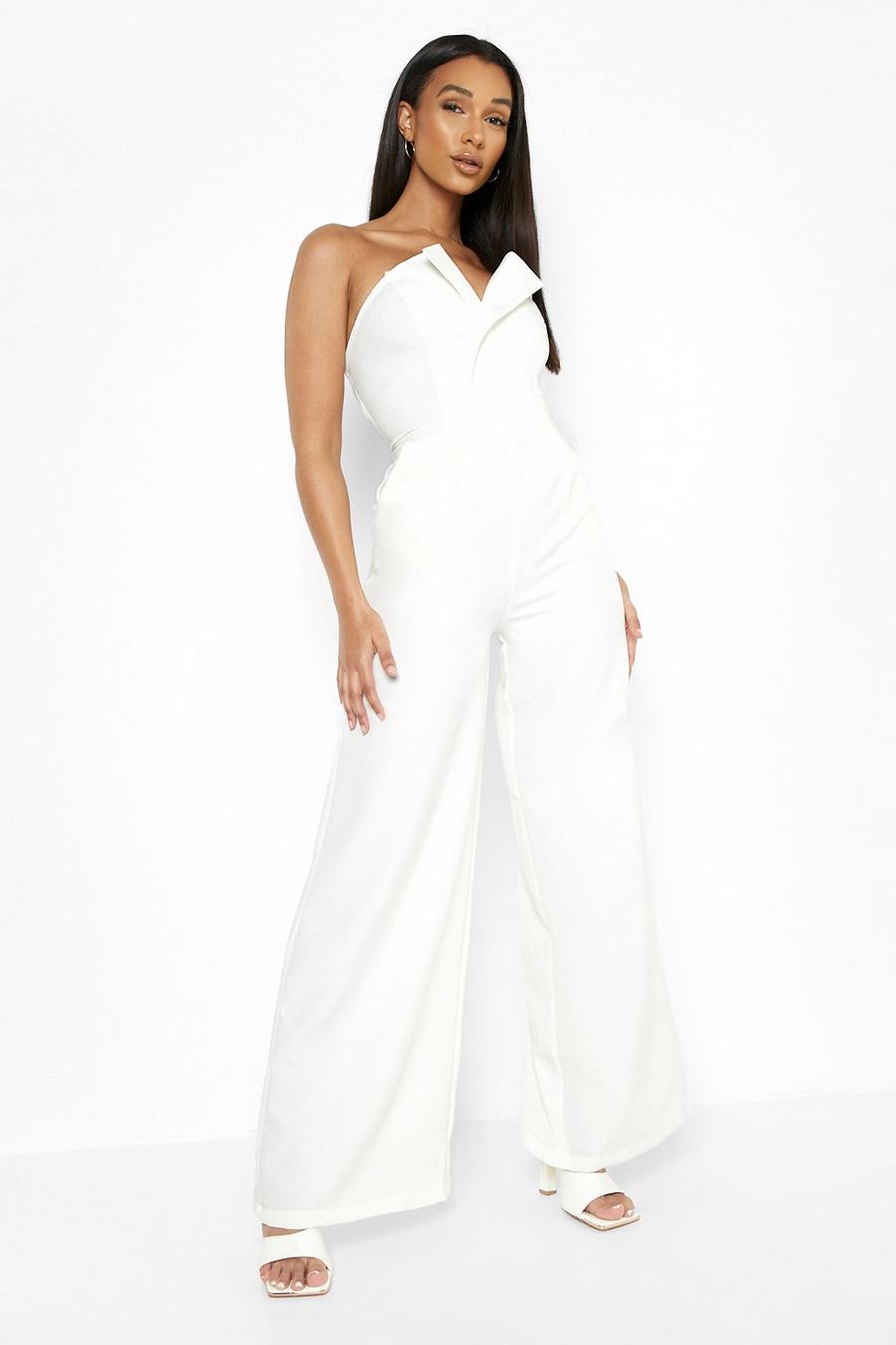 White Getailleerd Strapless Wide Leg Jumpsuit image number 1