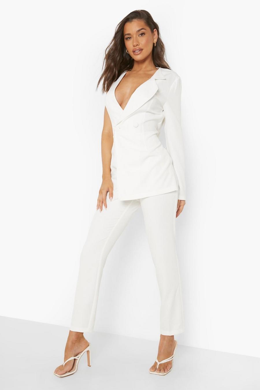 White Asymmetric Tailored Blazer Jumpsuit image number 1