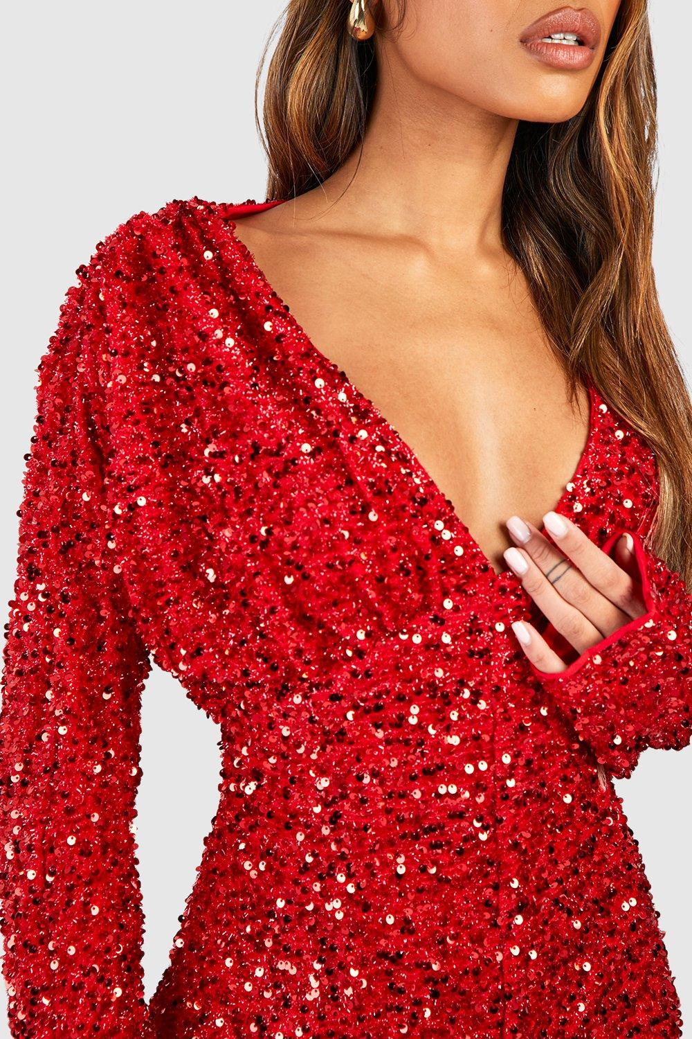 Boohoo red sequin dress sale