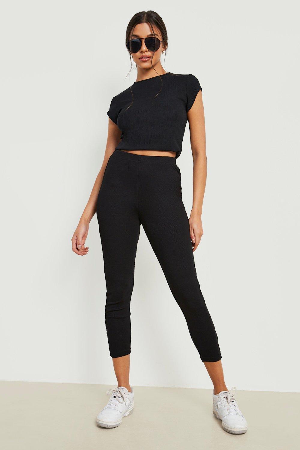 Cropped black outlet leggings uk