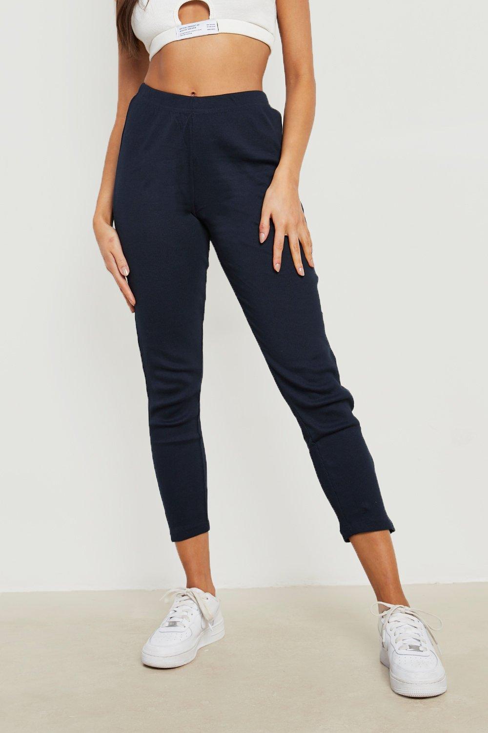 Basics 2 Pack High Waisted Ribbed Cropped Leggings boohoo UK