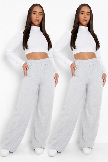 Grey Basics 2 Pack High Waisted Jersey Wide Leg Trousers