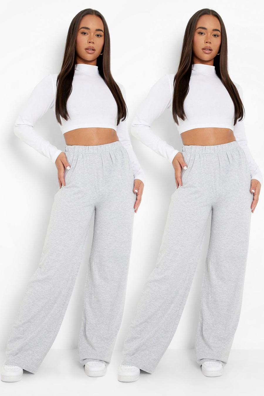 Grey marl Basics 2 Pack High Waisted Jersey Wide Leg Trousers image number 1