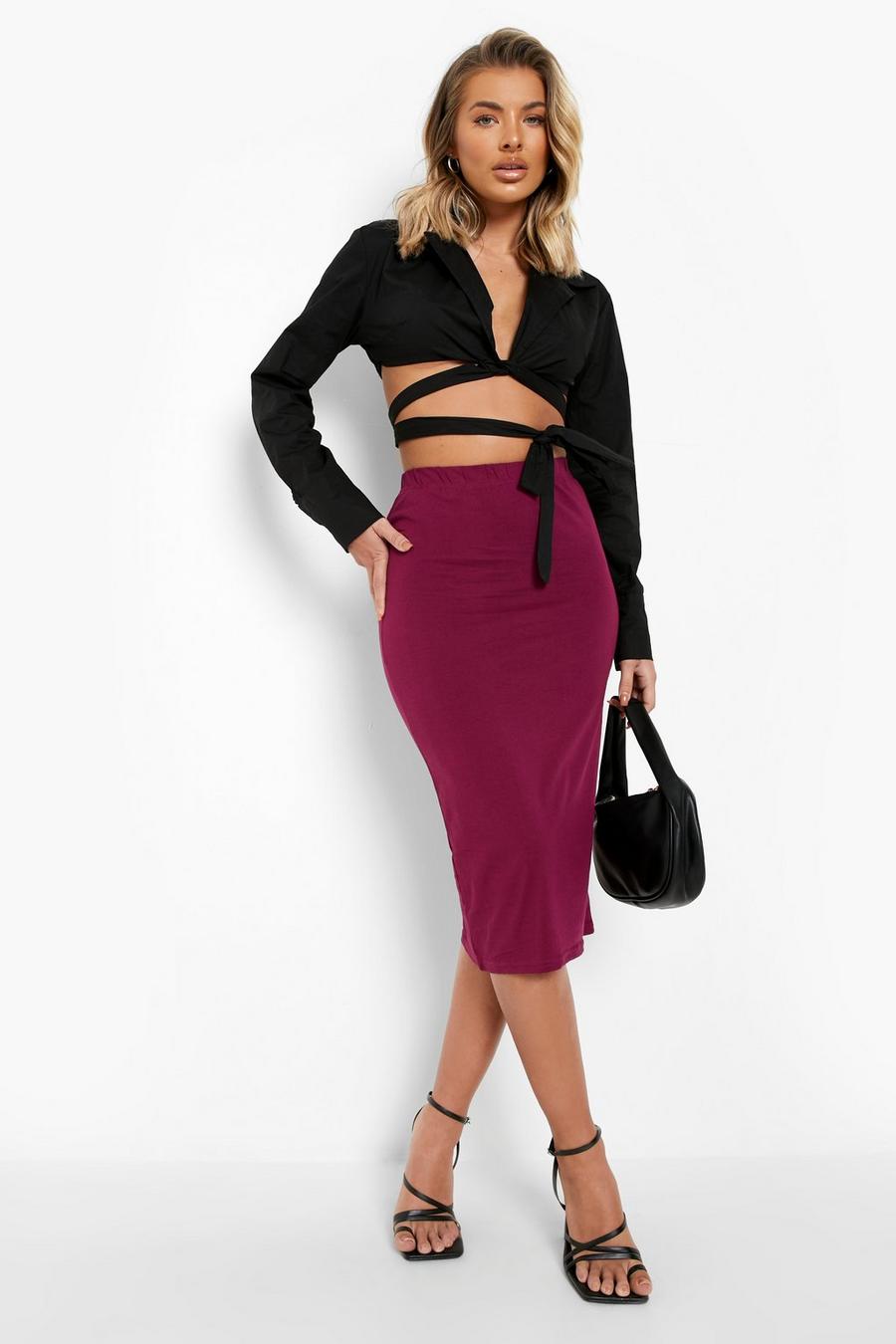 Berry Basic Jersey Midi Skirt image number 1