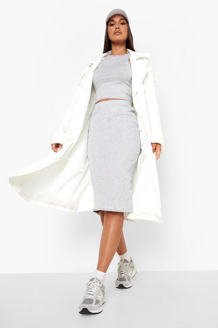 Grey marl Basic Ribbed Midi Skirt image number 1