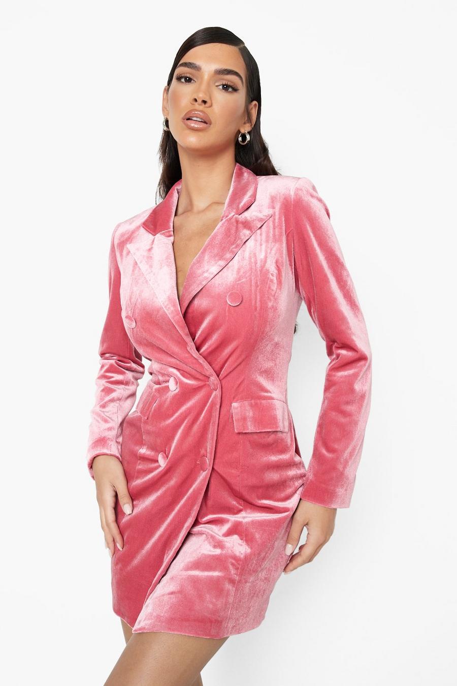 Vestido americana de terciopelo con botonadura doble, Pink rosa