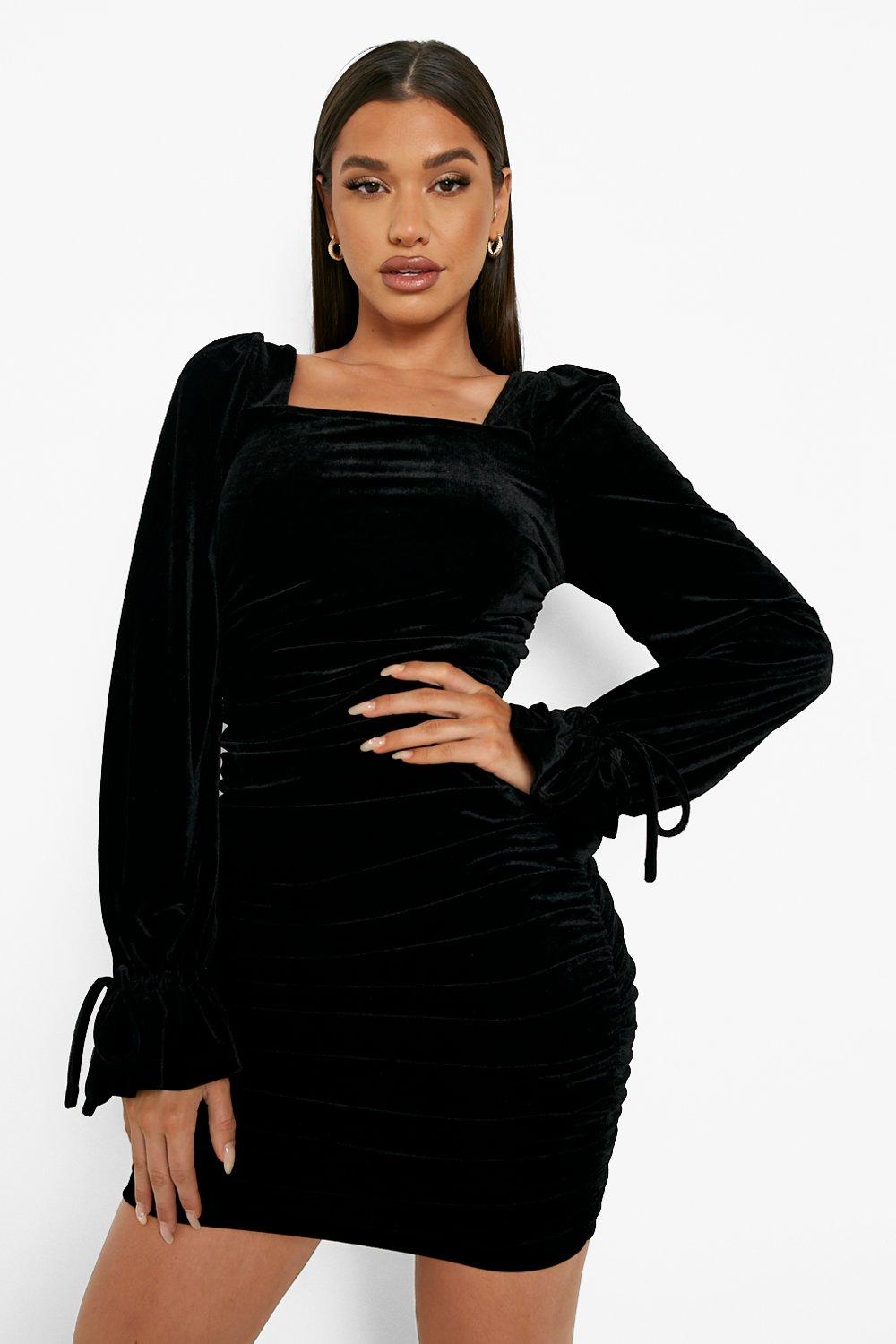 Black velvet store square neck dress