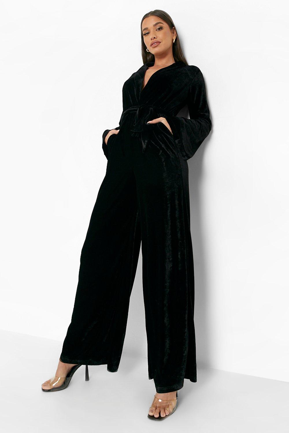 Velvet Belted Tailored Wide Leg Jumpsuit boohoo USA